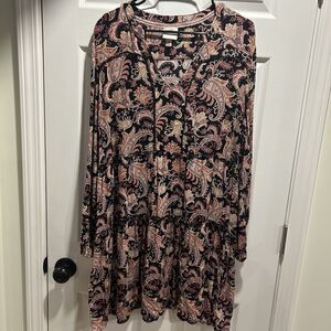 Knox Rose Dress Womens Extra Large Burgundy Black Long Sleeve Floral Tiered Boho